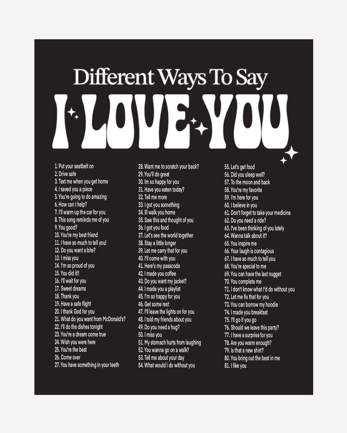 Ways to say ILU T-shirt